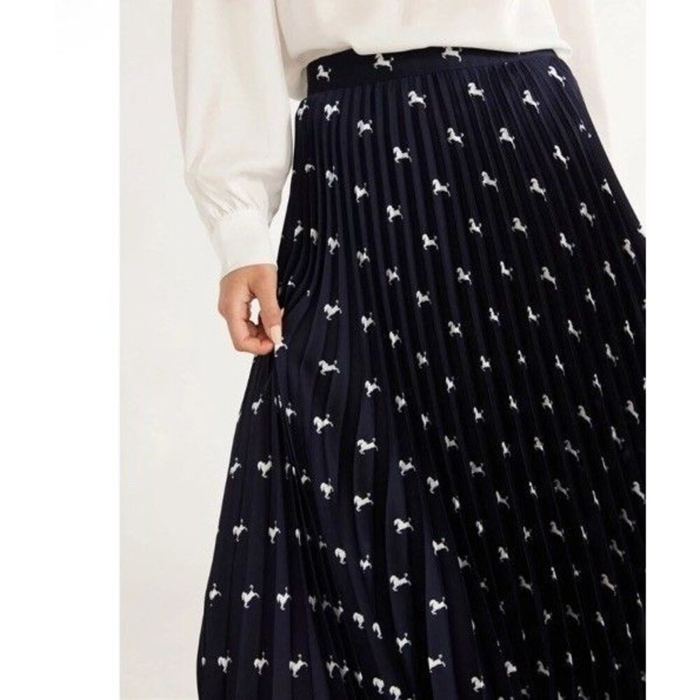 Free Assembly Navy Horse Print Pleated Midi Skirt Size S Classic Polished Pony